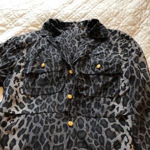 Silky black and grey leopard blouse - gold buttons